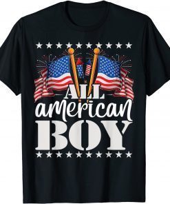 All American Boy - USA America Flag & Firework 4th July T-Shirt