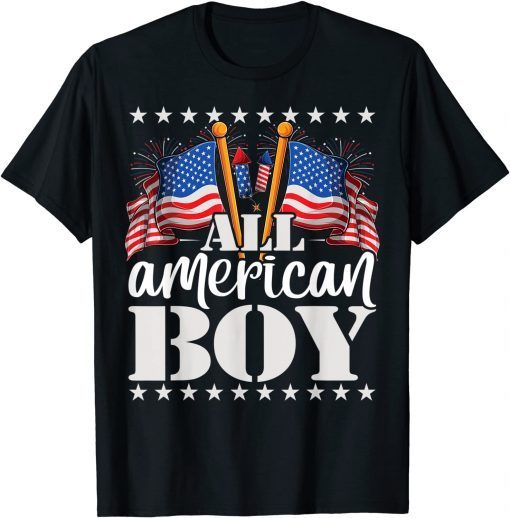 All American Boy - USA America Flag & Firework 4th July T-Shirt