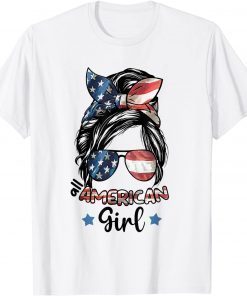 All American Girl 4th Of July Vintage Daughter Messy Bun US T-Shirt