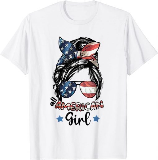 All American Girl 4th Of July Vintage Daughter Messy Bun US T-Shirt