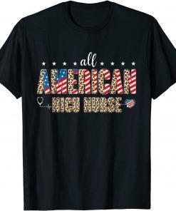 All American NICU Nurse USA Flag Patriotic July 4th Leopard Tee Shirt