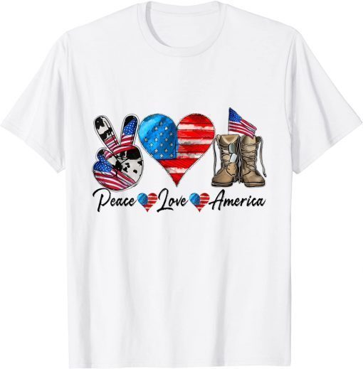 Peace love America Vintage 4th of July western America Flag T-Shirt