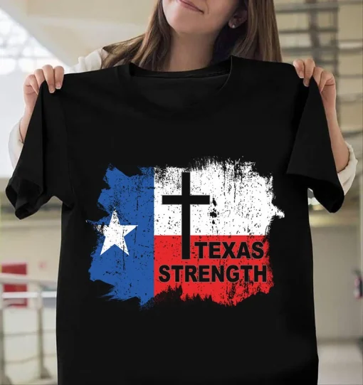 Pray for Uvalde Texas, Uvalde Texas Strong American Flag Cross Protest T-Shirt