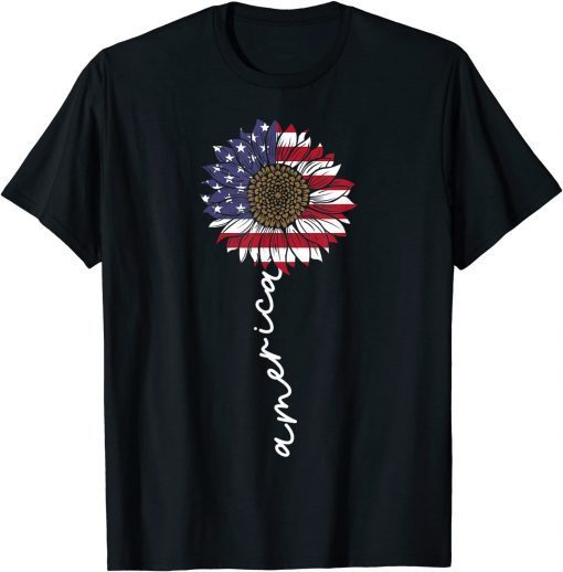 4th Of July America Sunflower US Patriotic American USA Flag T-Shirt