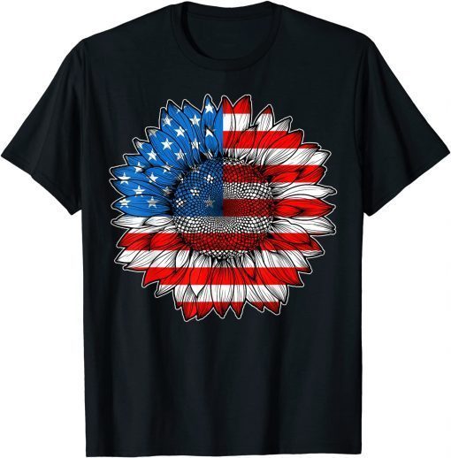 4th of July American Flag Sunflower Patriotic Tee Shirt