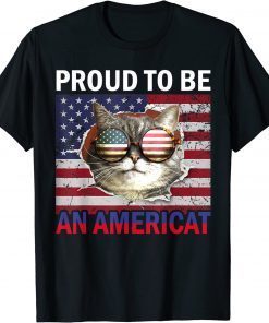 4th of July Cat American Flag Glasses T-Shirt