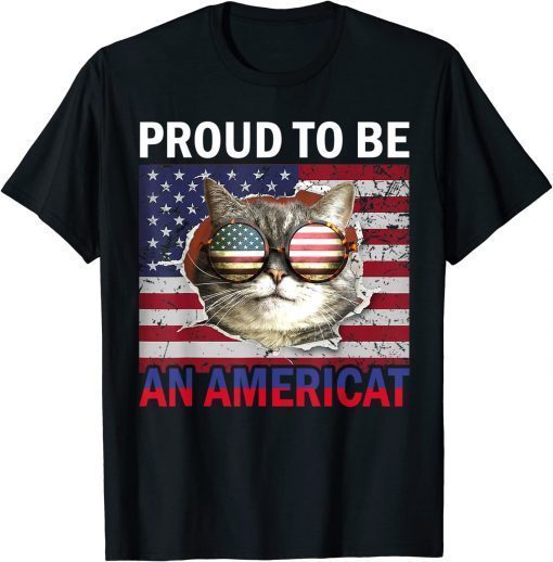 4th of July Cat American Flag Glasses T-Shirt