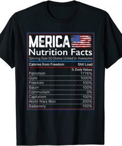 4th of July Proud American Merica Nutrition Facts T-Shirt