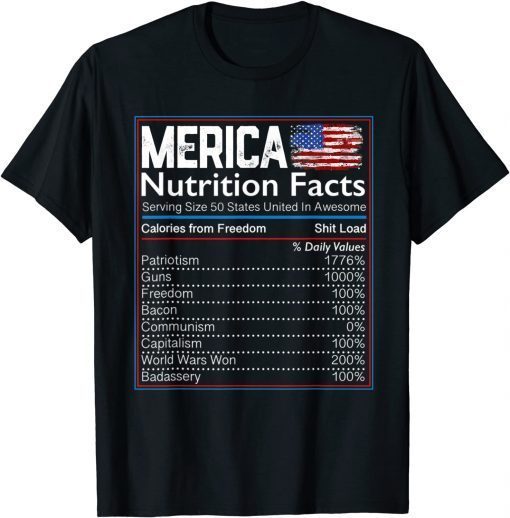 4th of July Proud American Merica Nutrition Facts T-Shirt