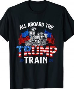 All Aboard Trump Train 2024 Vintage American Flag T-Shirt