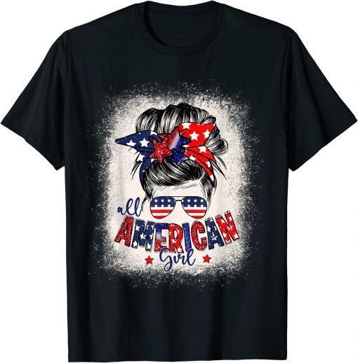 All American Girls 4th of July Daughter Messy Bun USA Tee Shirt