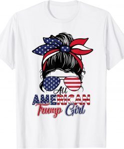 All American Trump Girl USA Flag Messy Bun 4th Of July Women T-Shirt