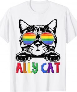 Ally Cat Rainbow Gay Pride Cute LGBT Animal Pet Lover T-Shirt