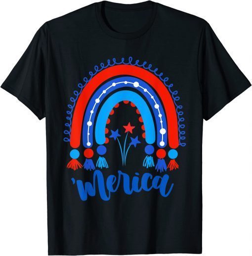 Merica Rainbow American Flag Independence Day Patriotic US T-Shirt