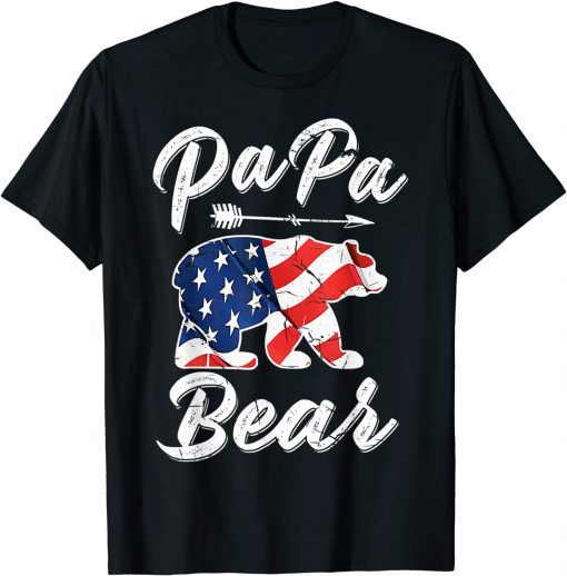 Papa Bear American Flag 4th of July Father's Day T-Shirt