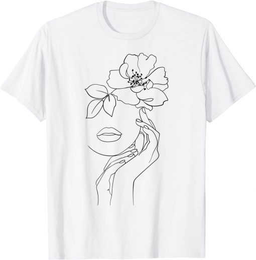 Abstract Woman Face Flower Line Art Minimalist Aesthetic Tee Shirt