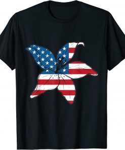 American Flag Lilly Flower Military T-Shirt