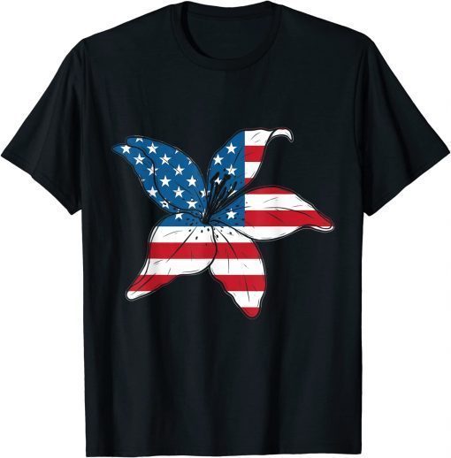 American Flag Lilly Flower Military T-Shirt