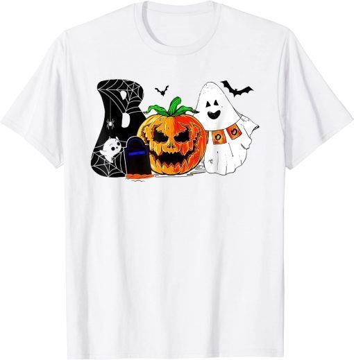 Boo Halloween Costume Spiders, Ghosts, Pumpkin & Witch Hat T-Shirt