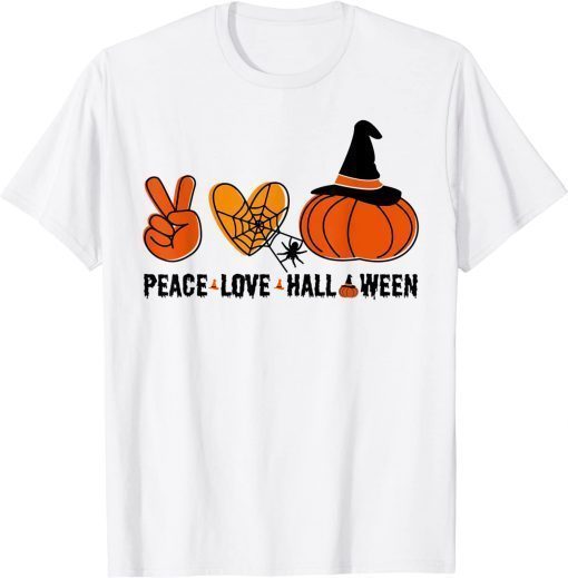 Halloween Skeleton Peace Love Halloween With Scary Pumpkin T-Shirt