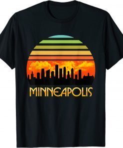 Vintage Retro Sunset Downtown Minneapolis Skyline T-Shirt