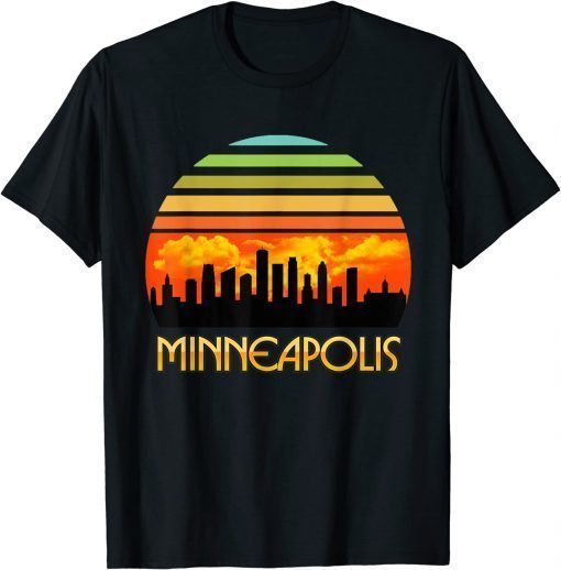 Vintage Retro Sunset Downtown Minneapolis Skyline T-Shirt