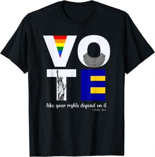 Vote Dissent Collar Statue of Liberty Pride Flag Equality T-Shirt