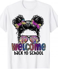 Welcome back to school daughter girls messy bun leopard cute T-Shirt