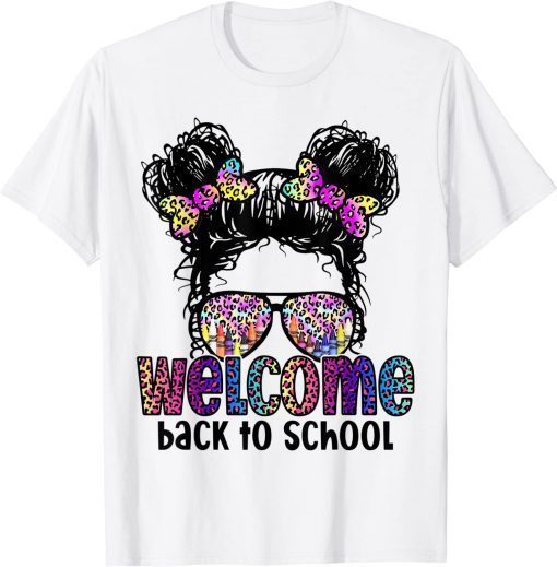 Welcome back to school daughter girls messy bun leopard cute T-Shirt