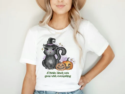 A Little Black Cat Goes With Everything Halloween Tee Shirt