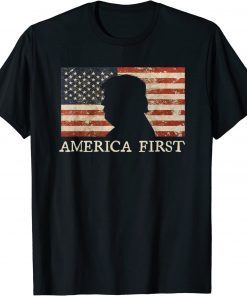 America First 2024 Pro Trump Silhouette US Flag Vintage T-Shirt