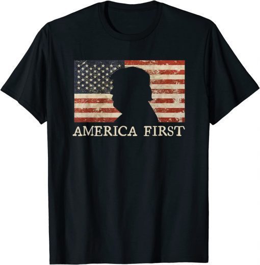 America First 2024 Pro Trump Silhouette US Flag Vintage T-Shirt