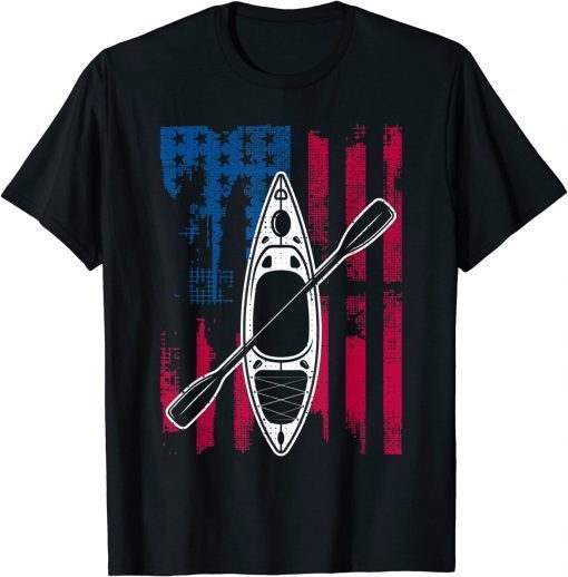 American Flag Kayak Cool Kayaking T-Shirt