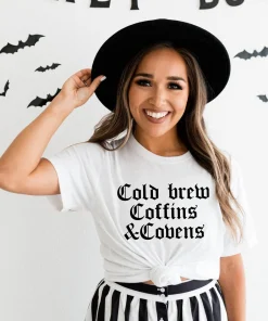 Cold Brew,Coffins & Covens Halloween T-Shirt