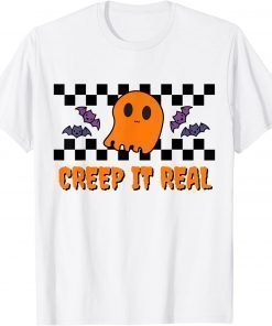 Cute Halloween Ghost Checkerboard T-Shirt