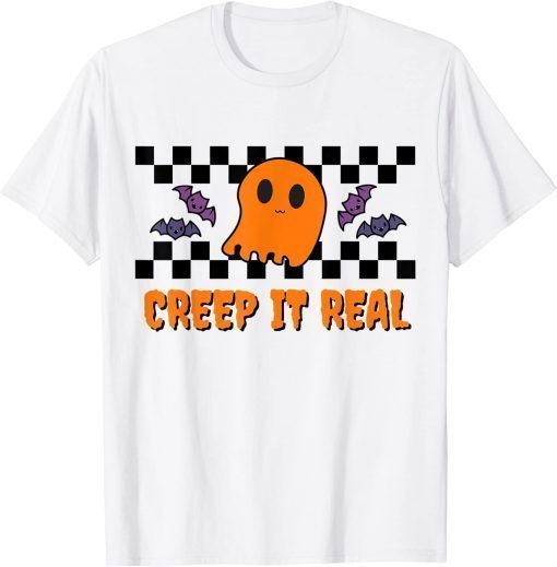 Cute Halloween Ghost Checkerboard T-Shirt