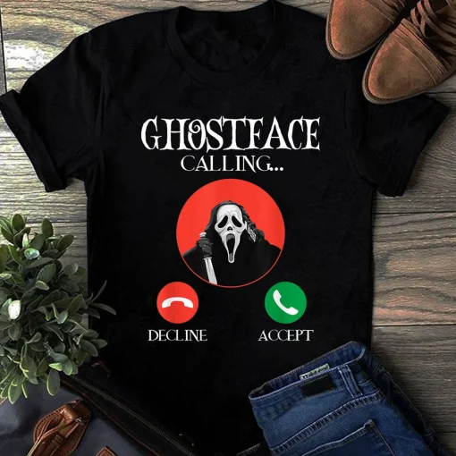 Ghostface Calling Halloween Scream You Hang Up Tee Shirt