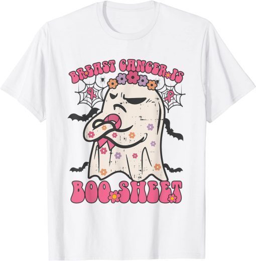 Groovy Breast Cancer Is Boo Sheet Halloween Pink Ribbon T-Shirt