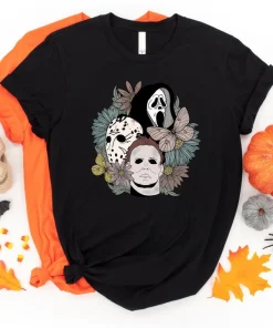 Halloween Scream, Jason, Michael Myers, Horror movie Floral shirt