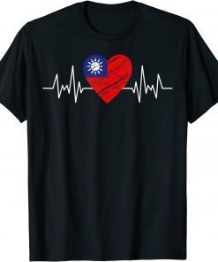 Taiwan Flag With Heartbeat Pride Grunge Taiwanese Flag T-Shirt