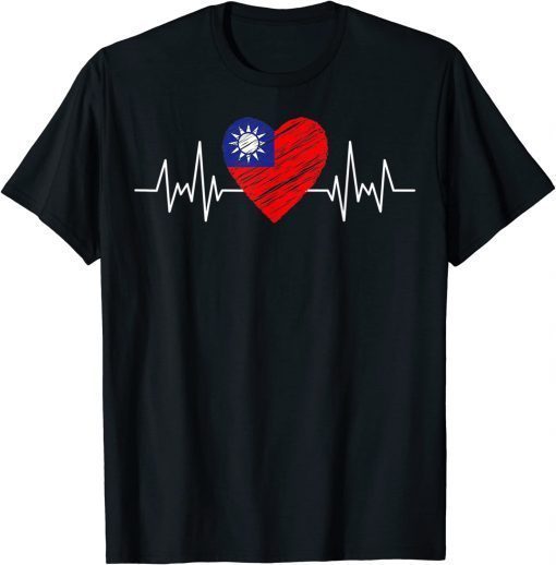 Taiwan Flag With Heartbeat Pride Grunge Taiwanese Flag T-Shirt