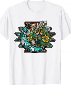 Western Country Boho Cactus Sunflower Aztec Moon T-Shirt