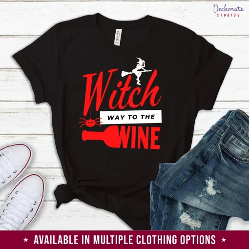 Witch Way To The Wine Drinker Halloween T-Shirt