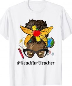 Womens Afro Messy Bun Headstart Teacher Life Back to School T-Shirt