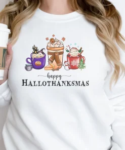 Happy Hallothanksmas, Christmas Coffee, Fall Coffee Halloween T-Shirt