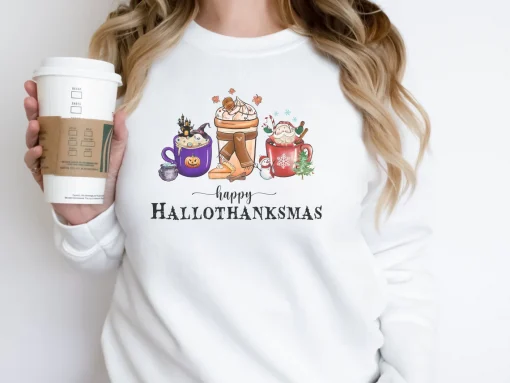 Happy Hallothanksmas, Christmas Coffee, Fall Coffee Halloween T-Shirt