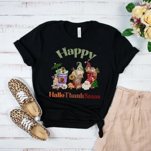 Happy Hallothanksmas, Halloween, Thanksgiving, Christmas T-Shirt