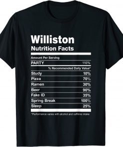 Williston Nutrition Facts College University T-Shirt