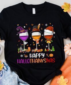 Wine Happy HalloThanksMas T-Shirt