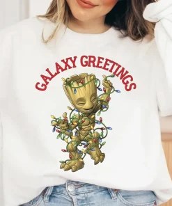 Baby Groot Galaxy Greetings Christmas Light T-Shirt